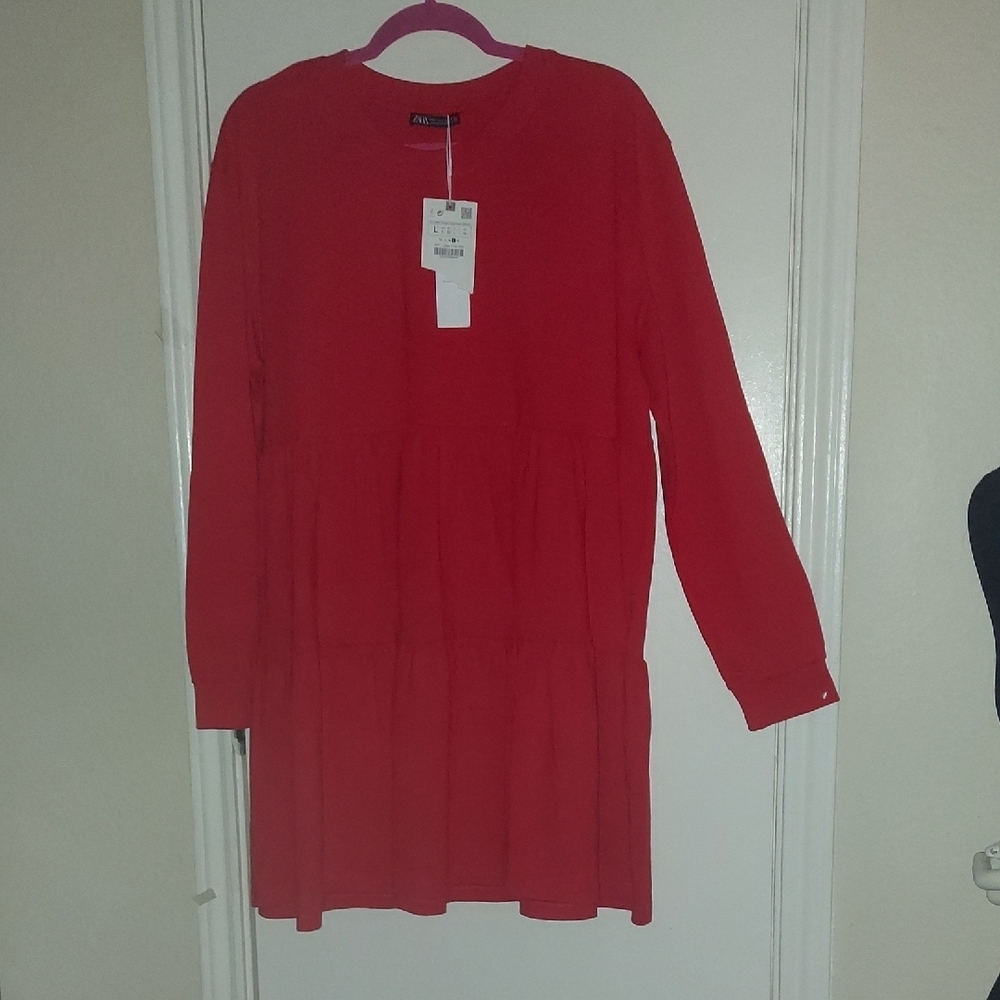 Zara Bold Red Long Sleeve Dress